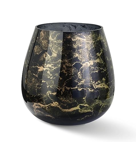 Terroso – Vase – Mundgeblasenes schwarzes Glas – Luxuriöses Erscheinungsbild, Stilvoll & Elegant - 25 cm hoch - Marmoroptik – Blumenvase von Terroso