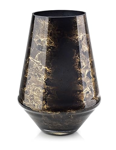 Terroso – Vase – Mundgeblasenes schwarzes Glas – Luxuriöses Erscheinungsbild, Stilvoll & Elegant - 26 cm hoch - Marmoroptik – Blumenvase von Terroso