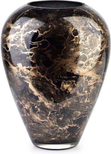 Terroso – Vase – Mundgeblasenes schwarzes Glas – Luxuriöses Erscheinungsbild, Stilvoll & Elegant - 27 cm hoch - Marmoroptik – Blumenvase von Terroso