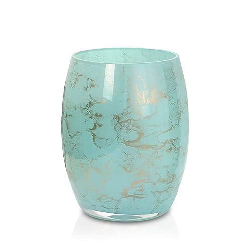 Terroso – Vase – Mundgeblasenes türkises Glas – Luxuriöses Erscheinungsbild, Stilvoll & Elegant - 20 cm hoch - Marmoroptik – Blumenvase von Terroso