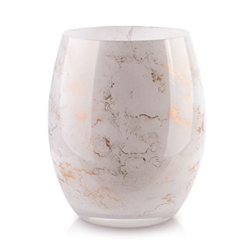 Terroso – Vase – Mundgeblasenes weißes Glas – Luxuriöses Erscheinungsbild, Stilvoll & Elegant - 20 cm hoch - Marmoroptik – Blumenvase von Terroso