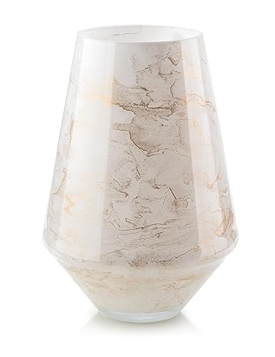 Terroso – Vase – Mundgeblasenes weißes Glas – Luxuriöses Erscheinungsbild, Stilvoll & Elegant - 26 cm hoch - Marmoroptik – Blumenvase von Terroso