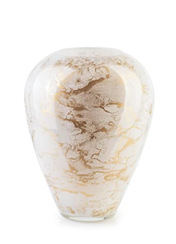 Terroso – Vase – Mundgeblasenes weißes Glas – Luxuriöses Erscheinungsbild, Stilvoll & Elegant - 27 cm hoch - Marmoroptik – Blumenvase von Terroso