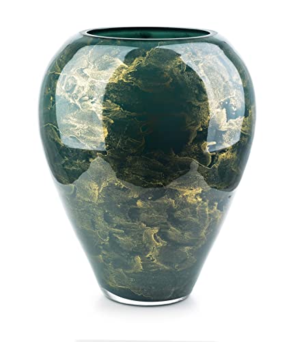 Terroso – Vase – Mundgeblasenes grünes Glas – Luxuriöses Erscheinungsbild, Stilvoll & Elegant - 33 cm hoch - Marmoroptik – Blumenvase von Terroso