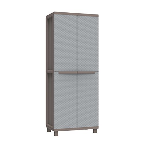 Terry, Jrattan 368 , Besenschrank mit zwei Türen in Rattan-Optik, Innenregal mit 4 Einlegeböden, für den Innen- und Außenbereich/Taubengrau - 68x37,5x170 cm von Terry