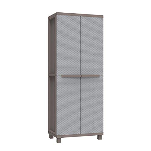 Terry, Jrattan 268, Schrank mit zwei Türen in Rattan-Optik, 3 Einlegeböden, für den Innen- und Außenbereich/Tortora - 68x37,5x170 cm von Terry