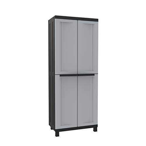 Terry, Twist Black 3680, Besenschrank mit zwei Türen, vertikaler Trennwand und 3 Einlegeböden, für innen und außen/Schwarz - 68x39x170 cm von Terry