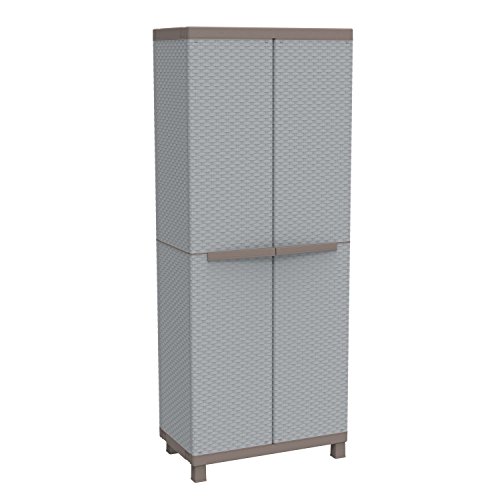 Terry, C-Rattan 3680, Besenschrank mit zwei Türen in Rattan-Optik, vertikaler Trennwand und 3 Einlegeböden, für innen und außen - 68x39x170 cm von Terry