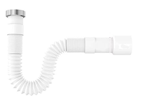 Terryshop74 Ablaufschlauch Joker Waschbecken Küche 1 Zoll 1/4 PVC Weiß 32-77 cm + Dichtung 32-40 mm flexibel von Terryshop74