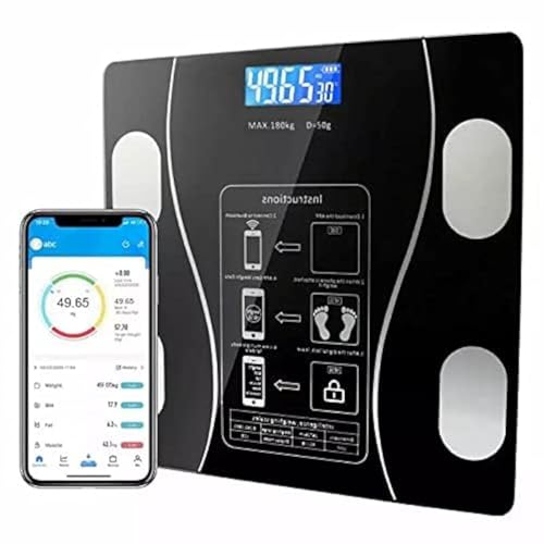 Terryshop74 Professionelle Personenwaage Schwarz Impedanzwaage Bluetooth Personenwaage Digitale Personenwaage mit App - Messung Körpergewicht Körperfettmasse BMI von Terryshop74