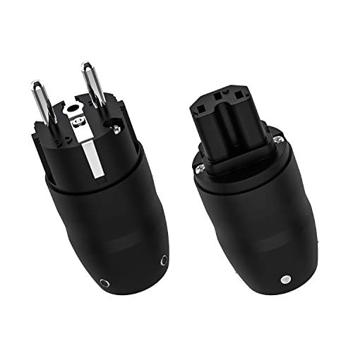 Tertullus 1 Paar Messing Rhodiniert Schukostecker HiFi +Kupplung Für Kabel mit maximal 18mm Aussendurchmesser (rhodinierte, E870) von Tertullus