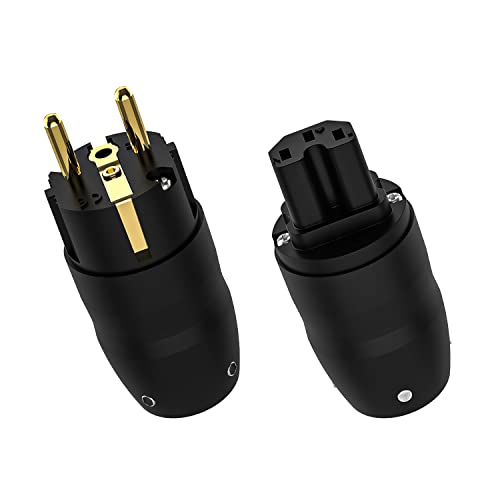 Tertullus 1 Paar Messing Vergoldet High-End Schukostecker +Kaltgeräte Für Kabel mit maximal 18mm Aussendurchmesser (vergoldet, E870) von Tertullus