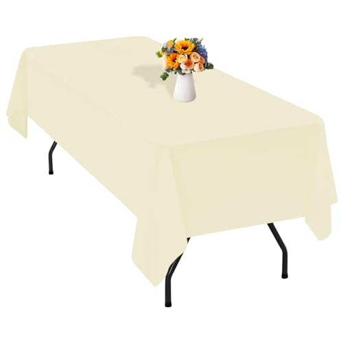 1 Packung beige Polyester-Tischdecke für 2,4 m große rechteckige Tische, 153 x 320 cm Polyester-Stoff-Tischdecke, knitterfrei, waschbar, für Hochzeit, Geburtstag, Party, Bankett-Dekoration von Teruntrue