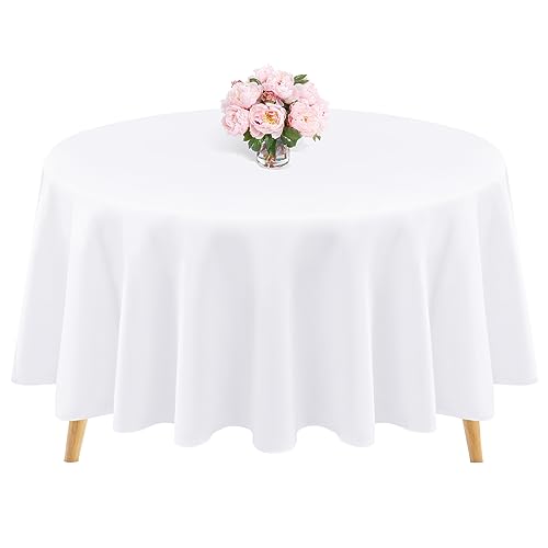 1 Packung hochwertige, runde Tischdecke, 228cm, weiße Polyester-Tischdecke, waschbar, Tischdecken aus Polyesterstoff, Tischdecke für Hochzeit, Party, Bankett, Buffet, Urlaub, Abendessen (weiß, 228cm) von Teruntrue