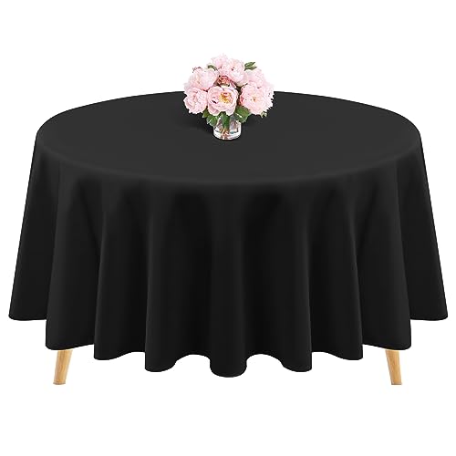 1 Packung runde Tischdecke, 228 cm, Schwarze Polyester-Tischdecke, waschbare Tischdecken, Polyester-Stoff-Tischdecke für Hochzeit, Party, Bankett, Buffet, Feiertagsessen (schwarz, 228 cm) von Teruntrue