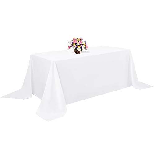 1 Packung weiße Polyester-Tischdecke für 2,4 m große rechteckige Tische, 228 x 396 cm Polyester-Stoff-Tischdecke, knitterfrei, waschbar, für Hochzeit, Geburtstag, Party, Bankette, Dekoration von Teruntrue