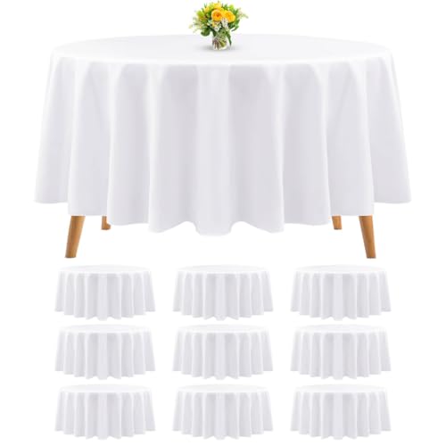 10 Packs Polyester runde Tischdecke 90 Zoll weiße Tischdecke Bulk waschbar Polyester Stoff Tischdecken Tischabdeckung für Hochzeit Party Bankett Buffet Tisch Urlaub Abendessen (weiß, 90 Zoll) von Teruntrue