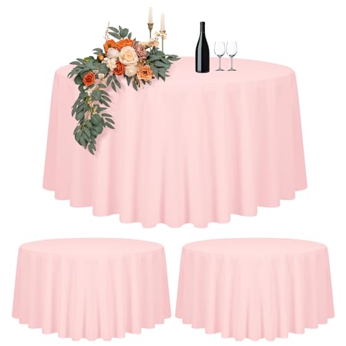 2er-Set Rosa Runde Tischdecke 305cm (120 Zoll) - Für Ø150-240cm Tische, Polyester Wasserdicht Waschbar - Hochzeit, Party, Buffet, Camping, Restaurant von Teruntrue