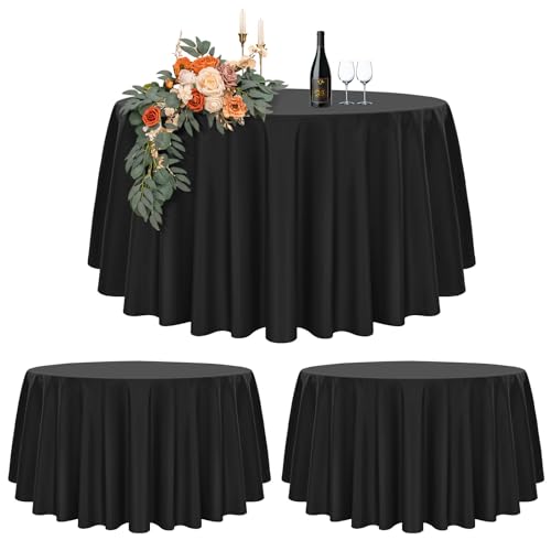 2er-Set Schwarze Runde Tischdecke 305cm (120 Zoll) - Für Ø150-240cm Tische, Polyester Wasserdicht Waschbar, Hochzeit Party Buffet Camping Restaurant von Teruntrue