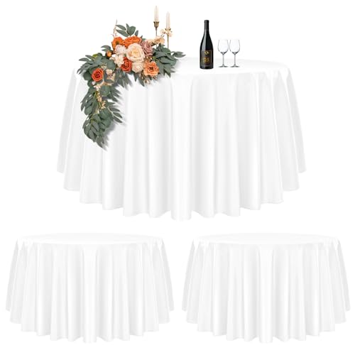 2er-Set Weiße Runde Tischdecke 228cm Durchmesser für Ø90-180cm Tische, Polyester Wasserdicht Waschbar Große für Hochzeit Party Buffet Camping Restaurant (90 Zoll) von Teruntrue