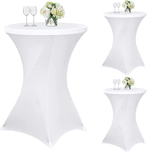 3 Stück Weiß Stehtisch Hussen Stehtische, Stehtischhusse für Ø 80-85 cm Stehtische und Bistrotische, Stretch-Tischdecke mit Fußtaschen für Hochzeit Geburtstagsfeier Bankett(80 cm, weiß) von Teruntrue