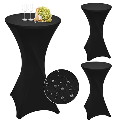 3 Stück stehtisch hussen stehtische Wasserdicht Spandex Stretch Tischdecke 60cm, für Bistrotisch Ø 60-65 cm, Für runden Tisch Hochzeit Geburtstagsfeier Tischdekoration (60 cm, Schwarz) von Teruntrue