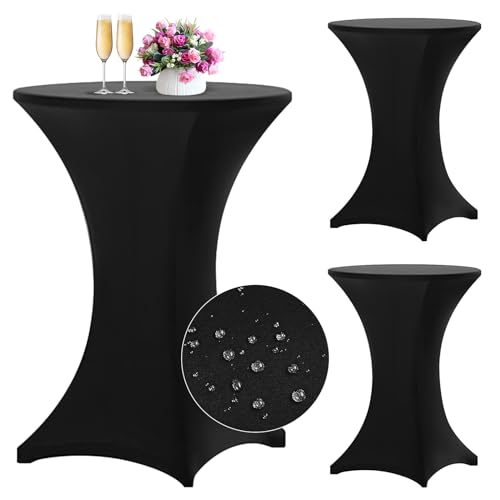 3 Stück stehtisch hussen stehtische Wasserdicht Spandex Stretch Tischdecke 80cm, für Bistrotisch Ø 80-85 cm, Für runden Tisch Hochzeit Geburtstagsfeier Tischdekoration (80 cm, Schwarz) von Teruntrue