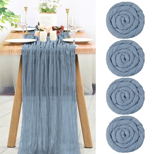 4 Pack staubige Blaue Käsetuch Tischläufer halbdurchsichtige Tischläufer Gaze Tischtuch 13Ft rustikale Dekorationen für Küche Hochzeit Urlaub Party Supplies(staubig blau, 400cm) von Teruntrue