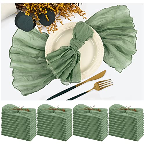 Set mit 40 Gaze-Seihtuch-Servietten, zerknitterte Dinner-Servietten, salbeigrün, rustikale Boho-Servietten, weiche Baumwolle, Tischservietten, dekorative Stoffservietten für Hochzeit, Party, von Teruntrue