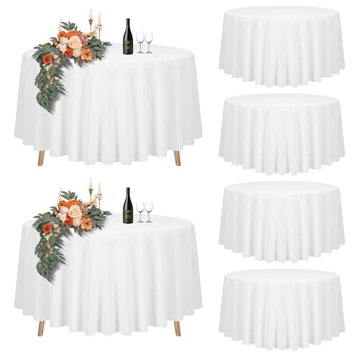 6er-Set Weiße Runde Tischdecke, 228cm Durchmesser, Polyester Wasserdicht Waschbar, Runde Große Tischdecke für Ø90-180cm Tische, Hochzeit Party Buffet Camping Restaurant von Teruntrue