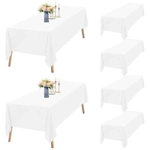 6er-Set Weiße Tischdecken Rechteck 153 x 260 cm, wasserdichte Polyester Weiße Tischdecken für 6ft Tisch, Waschbar Rechteckige Tischdecke für Party Hochzeit Buffet Camping Restaurant(60x102in) von Teruntrue