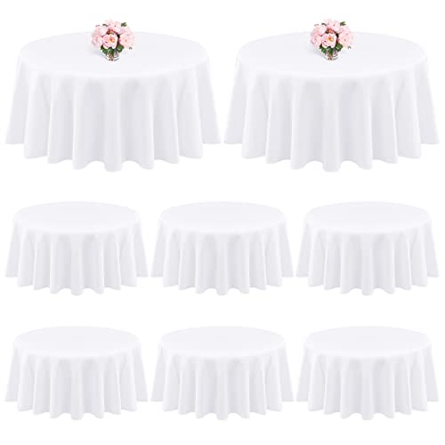 8 Packungen Premium-runde Tischdecke, 228 cm, weiße Polyester-Tischdecke, waschbar, Tischdecken aus Polyesterstoff, Tischdecke für Hochzeit, Party, Bankett, Buffet, Urlaub, Abendessen (weiß, 228 cm) von Teruntrue