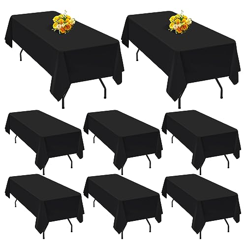 8 Packungen Schwarze Polyester-Tischdecke für 2,4 m große rechteckige Tische, 153 x 320 cm Polyester-Stoff-Tischdecke, knitterfrei, waschbar, für Hochzeit, Geburtstag, Party, Bankett-Dekoration von Teruntrue