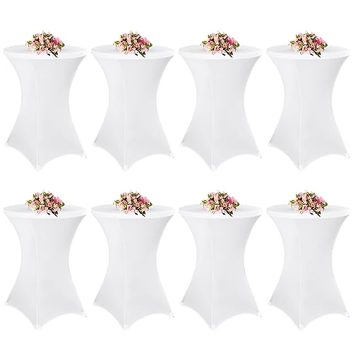 8 Stück Weiß Stehtisch Hussen Stehtische, Stehtischhusse für Ø 80-85 cm Stehtische und Bistrotische, Stretch-Tischdecke mit Fußtaschen für Hochzeit Geburtstagsfeier Bankett(80 cm, weiß) von Teruntrue