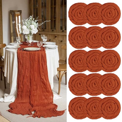 Käsetuch Tischläufer 15 Stück Terrakotta Seihtuch Tischläufer Rostrot Transluzent Tüll Tischdecke 55x300cm, Rustikaler Gaze-Stoff Boho-Tischläufer für Hochzeitsfeier Brautparty Tischdekoration von Teruntrue