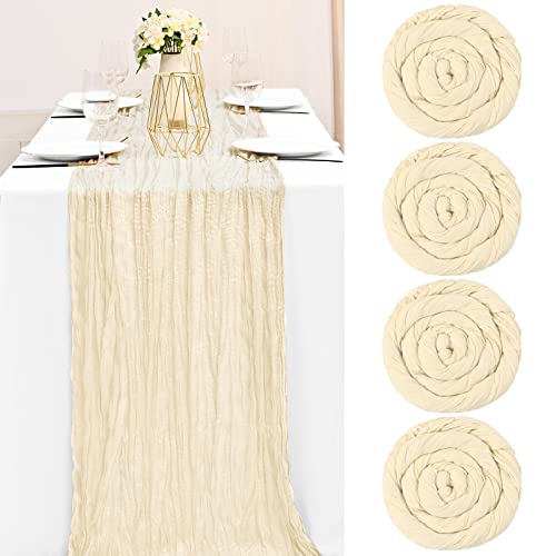 Teruntrue 4 Stück Käsetuch Tisch Läufer Beige Seihtuch Tischläufer, Rustikale Gaze Tisch Läufer Romantischer Halbtransparenter Stoff Tischdecke Tischläufer Boho für Hochzeit Küche(Beige, 400cm) von Teruntrue