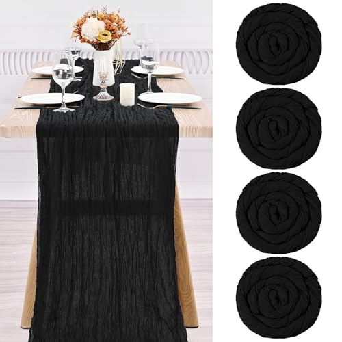 Käsetuch Tischläufer 4 Stück Pack Schwarz Rohe Baumwolle Tischflagge Transluzent Tischflagge Tüll Tischdecke 10 ft Bohemian Stil Land Dekoration Küche Hochzeit Urlaub Party Zubehör Schwarz 300cm von Teruntrue