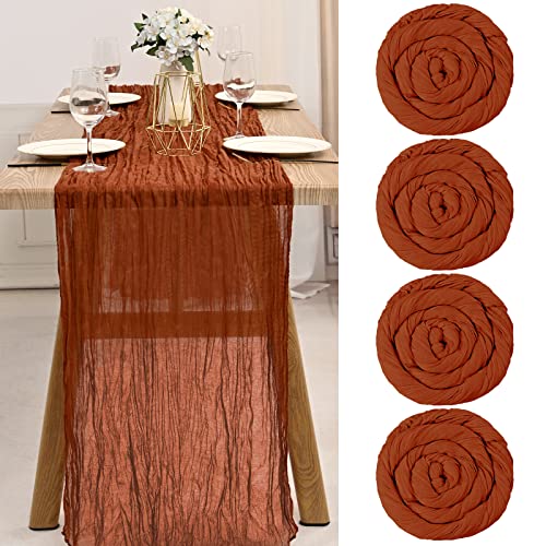 Käsetuch Tischläufer 4 Stück Pack Terrakotta Rohe Baumwolle Tischfahne Transluzent Tischfahne Tüll Tischdecke 13 Fuß Bohemian Stil Land Dekoration Küche Hochzeit Urlaub Party Artikel Terrakotta 400cm von Teruntrue