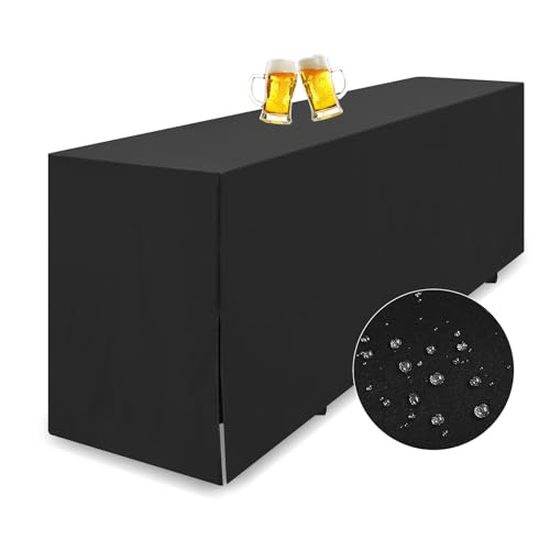 Teruntrue 1 Stück Premium-Biertischhusse, Biertischhusse für Bierzeltgarnitur, 220 x 70 cm, wasserdichte Tischdecke mit geschlitzter Unterseite, waschbare Tischhusse für Bankette im Freien (Schwarz) von Teruntrue