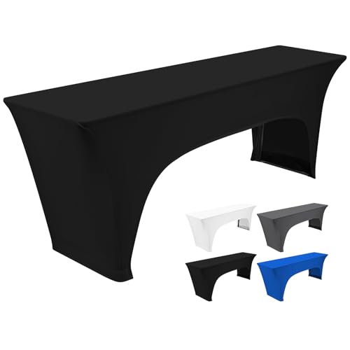 Teruntrue 1 Stück Premium Elastisch Biertischhusse, Biertischhusse für Bierzeltgarnitur, 220 x 50 cm, Unten sind 4 Fußtaschen angebracht, waschbare Tischhusse für Bankette im Freien (Schwarz) von Teruntrue