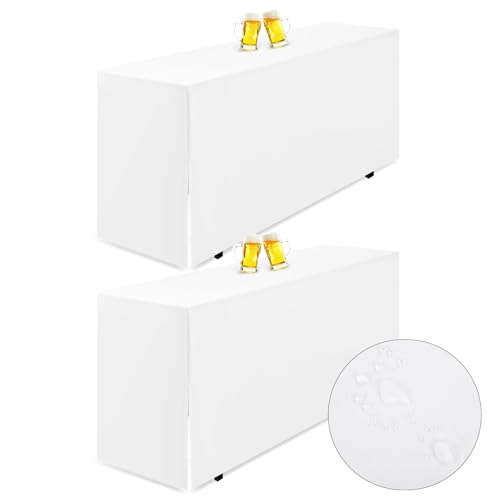Teruntrue 2 Stück Premium-Biertischhusse, Biertischhusse für Bierzeltgarnitur, 220 x 50 cm, wasserdichte Tischdecke mit geschlitzter Unterseite, waschbare Tischhusse für Bankette im Freien (weiß) von Teruntrue