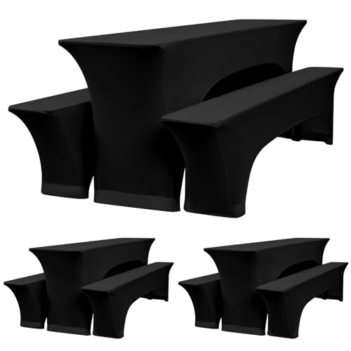 Teruntrue 3 Sätze Schwarz Biertischhussen,Elastische Bierbankhusse und Tischdecken,Bierzeltgarnituren 220 x 50 x 70 cm, 50 cm Tischbreite, für Bankett Gartenmöbel Abdeckungen. von Teruntrue