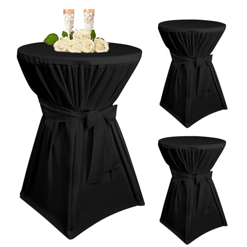 Teruntrue 3 Stück stehtisch hussen Schwarz,Stehtischhusse Schwarz für Ø 70-75 cm Stehtische und Bistrotische, Tischdecke aus Polyester mit Fußtaschen von Teruntrue