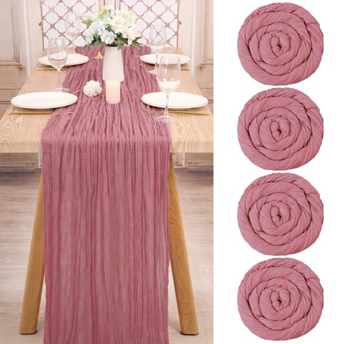 Teruntrue 4er-Pack Käsetuch-Tischläufer, staubige Rose, halbdurchsichtige Gaze-Tischdecke, 3 m, rustikale Dekorationen für Küche, Hochzeit, Urlaub, Partyzubehör (staubige Rose, 300 cm) von Teruntrue