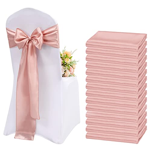 Teruntrue 50 Stück Rose Gold Satin Stuhlschärpen Stuhl Dekorative Schleife Entworfene Stuhlabdeckung Stuhlschärpen für Hochzeitsempfang Party Hotel Zuhause Küche Dekoration (Rose Gold) von Teruntrue