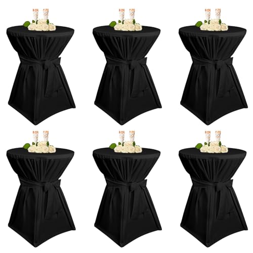 Teruntrue 6 Stück stehtisch hussen Schwarz,Stehtischhusse Schwarz für Ø 80-85 cm Stehtische und Bistrotische, Tischdecke aus Polyester mit Fußtaschen von Teruntrue