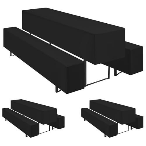 Teruntrue Bierzeltgarnitur Set 3tlg. wasserdichte Hussen für Bierzeltgarnitur 220 x 70cm – 3 Husse Biertisch + 6 Bierbank in Schwarz - Biertischhusse Bierbankhusse Biertisch – 220x70cm Schwarz von Teruntrue