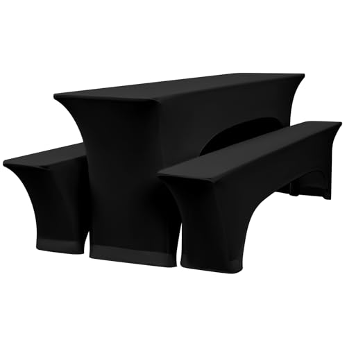 Teruntrue Schwarz Biertischhussen,Elastische Bierbankhusse und Tischdecken,Bierzeltgarnituren 220 x 50 x 70 cm, 50 cm Tischbreite, für Bankett Gartenmöbel Abdeckungen. von Teruntrue