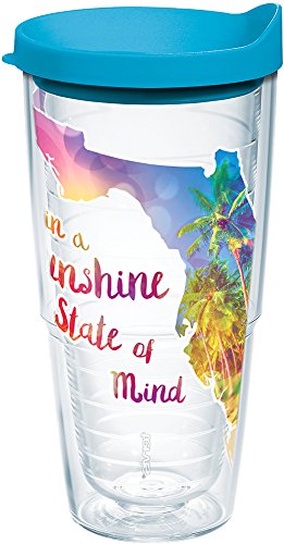 Tervis 1216835 Florida – Sunshine State of Mind Isolierbecher mit Verpackung und türkisfarbenem Deckel, 680 ml, transparent von Tervis