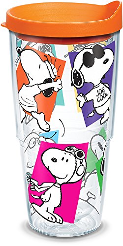 Tervis 1300485 Peanuts - Multi-Snoopy Insulated Tumbler with Wrap and Orange Lid, 24oz Water Bottle, Clear von Tervis